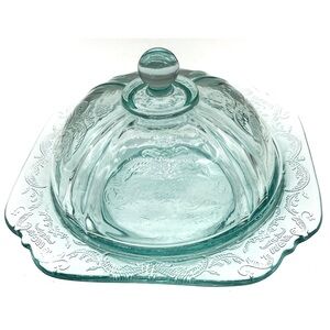 Vintage Teal Green Pressed Lidded Dish „Recollection Green“ By Indiana Glass